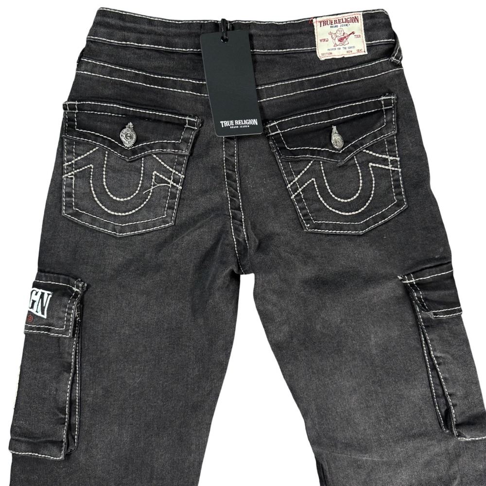 True Religion Ricky Cargo Jeans Boys 12 Shadow Grey Relaxed Straight Stitch
